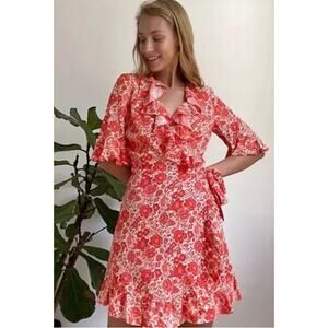 NWT Topshop Womens Wrap Mini Tea Dress Red Floral Print Petite US 2